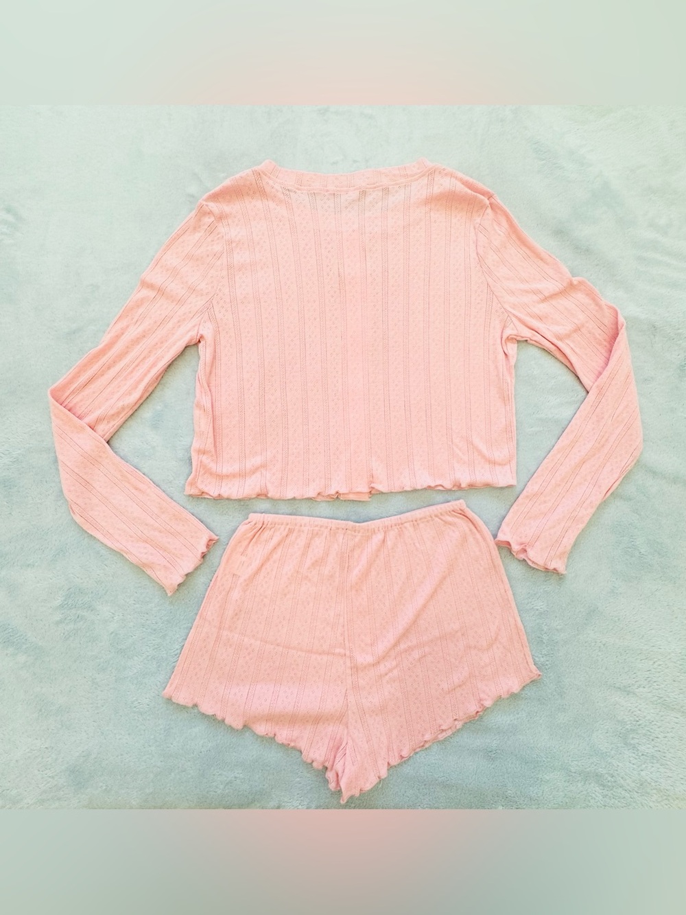 Women's Pink Ribbed Button-Front Sleep Set - Picture 2 of 7